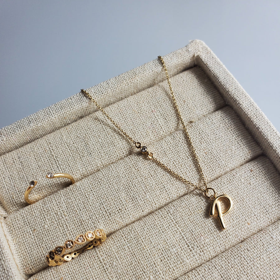 14K Initial Necklace with Diamond
