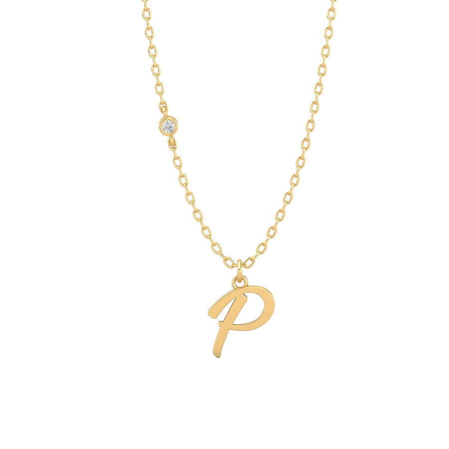 18K Initial Necklace with Diamond